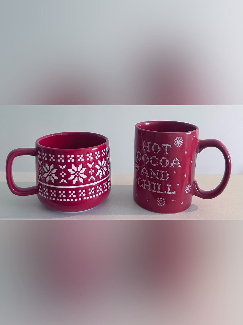 NEW Textured Red and White Christmas Mug Set of 2